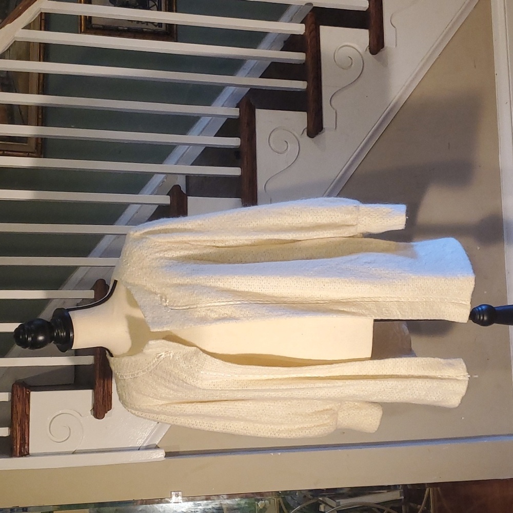 Cream colored wool blend extured dress coat with pockets